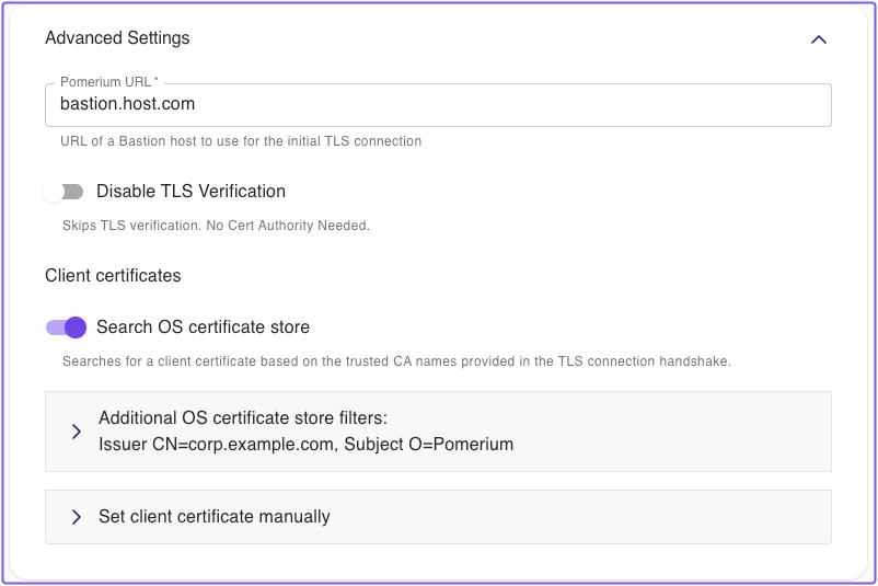 Reviewing the Advanced Settings in the Pomerium Desktop client